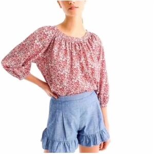 J. Crew Red Dainty Floral Puffy Sleeve Liberty Fabrics Peasant Blouse Top Size L